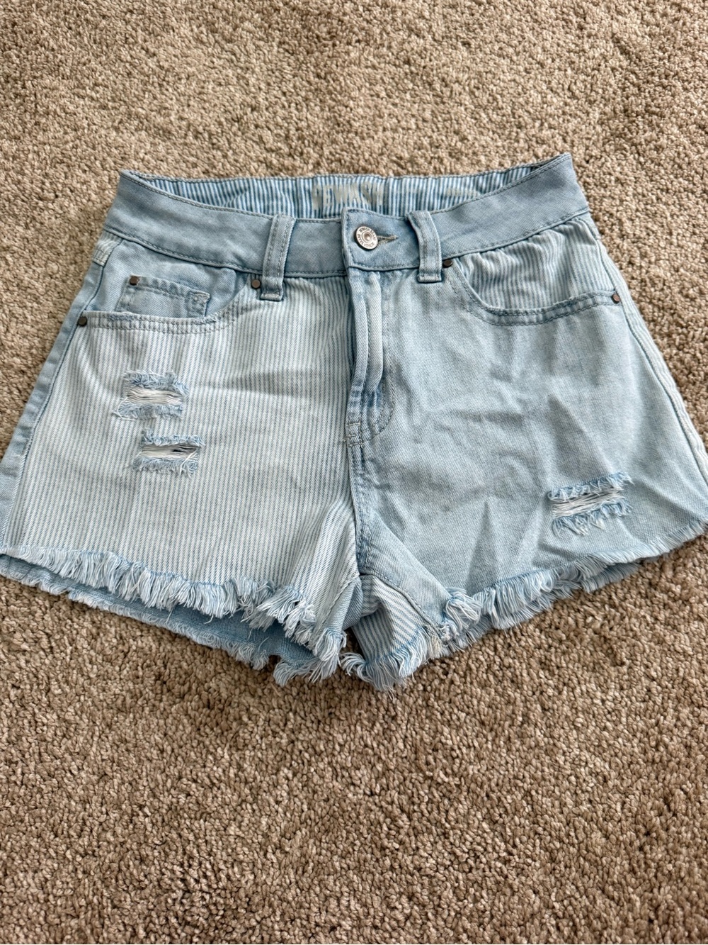 Rewash Light Blue Distressed Denim Shorts with Frayed Hem